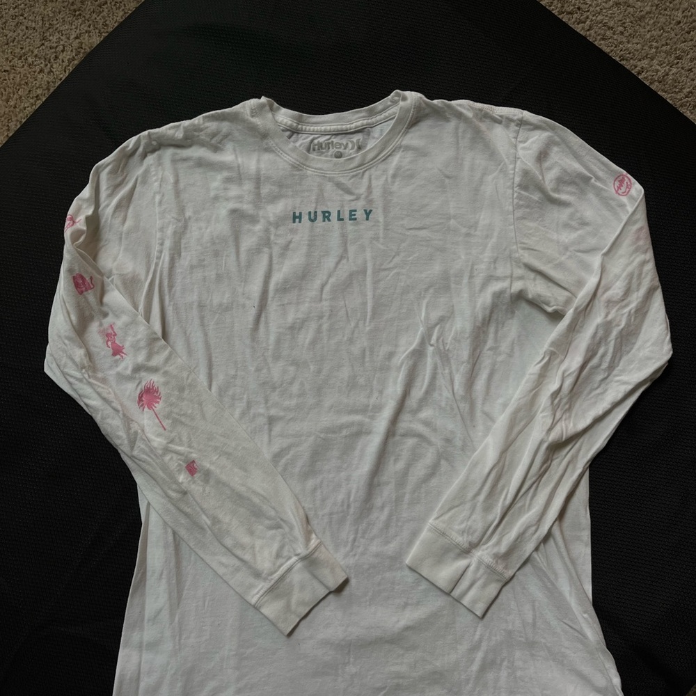 Hurley White Long Sleeve with Pink and Blue Designs